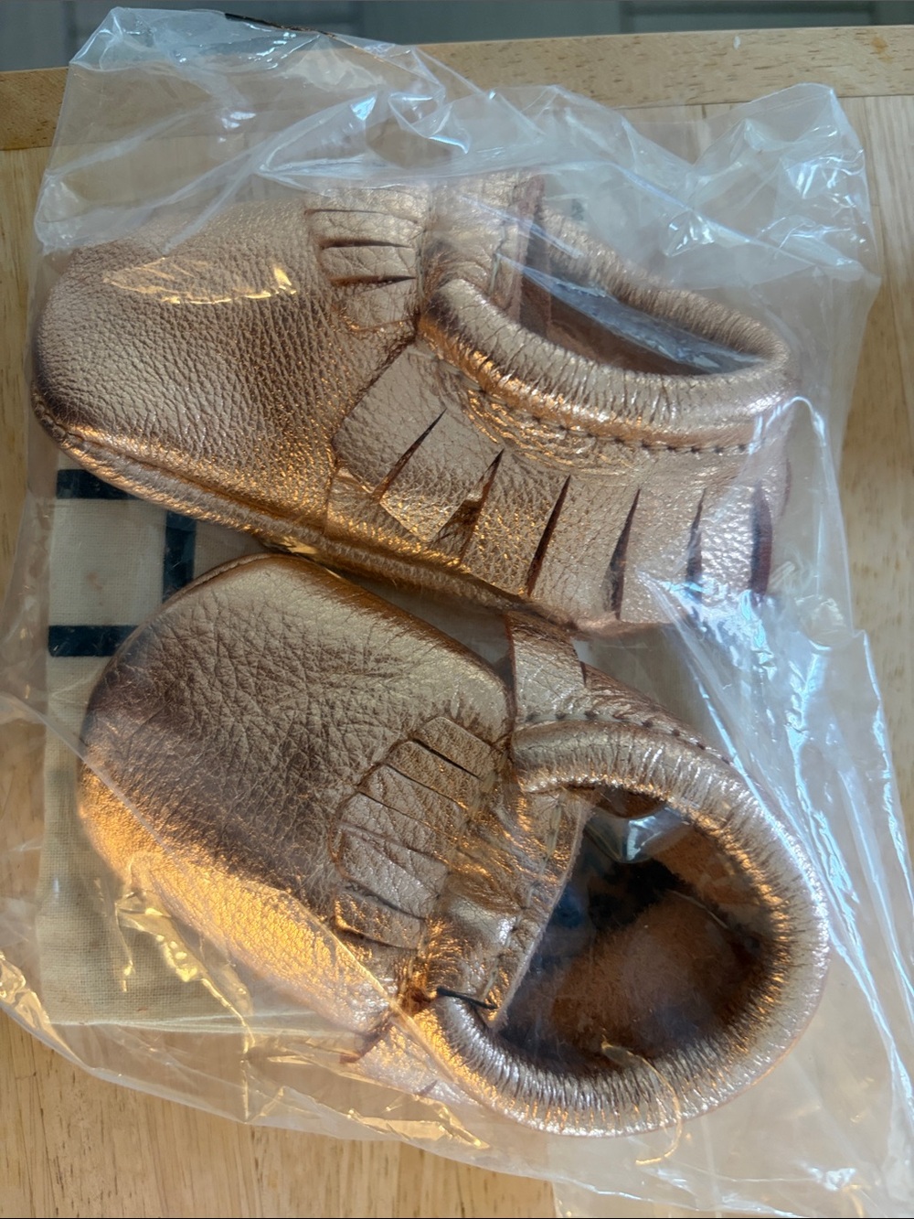 Freshly Picked Metallic Rose Gold Baby Moccasins